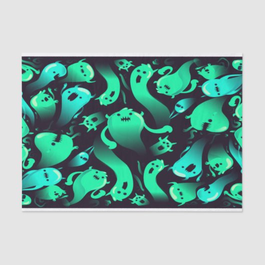 Green Neon Ghost Pattern Seidenpapier (Vorderseite)