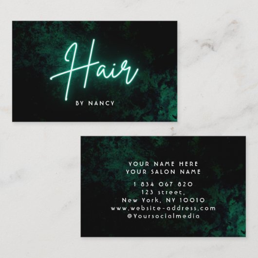 Green Neon Hair Salon Visitenkarte (Vorne/Hinten)