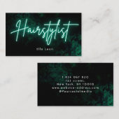 Green Neon Hairstylist Friseur Visitenkarte (Vorne/Hinten)