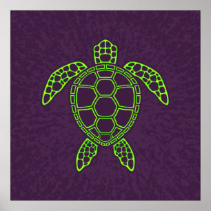Green Neon Lava Sea Turtle Design Poster