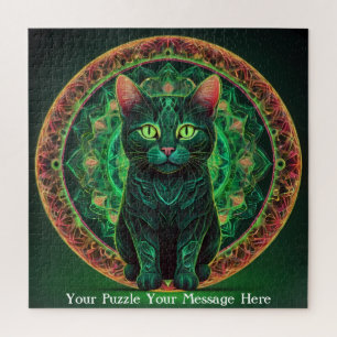 Green Neon Mandala Majesty Puzzle