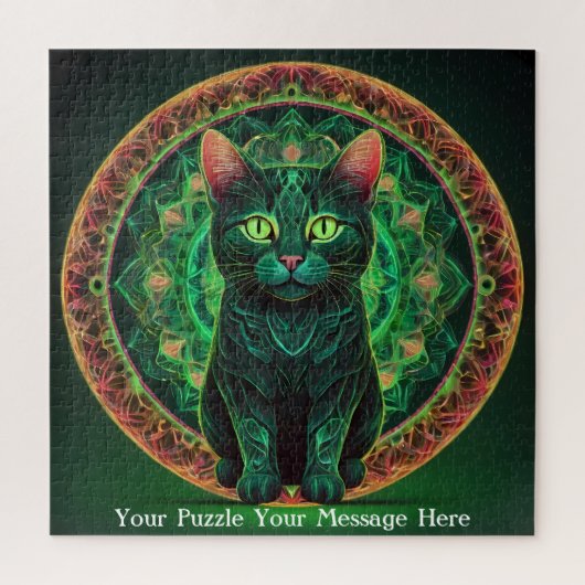 Green Neon Mandala Majesty Puzzle (Vertikal)