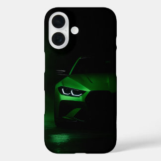 Green Neon Power: Luxury Sports Car in Glowing Fog iPhone 16 Hülle