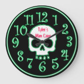Green Neon Skull Custom Große Wanduhr (Vorderseite)