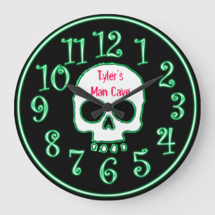 Green Neon Skull Custom Große Wanduhr