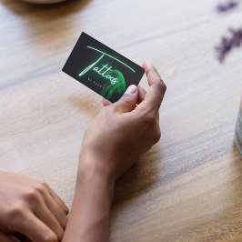 Green Neon & Smoke Tattoos Handgeschriebenes Skrip Visitenkarte