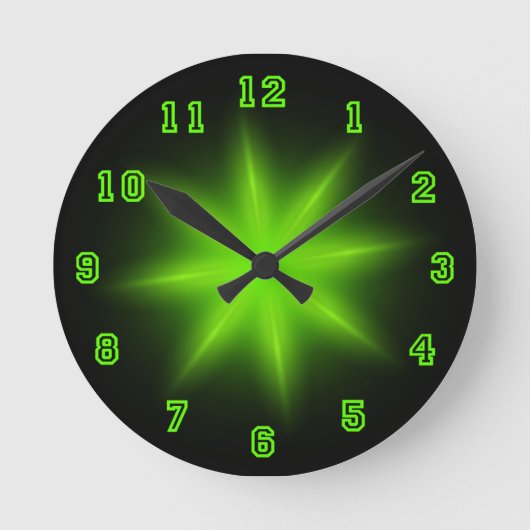 Green Neon Star 8" Runde Wanduhr (Vorderseite)