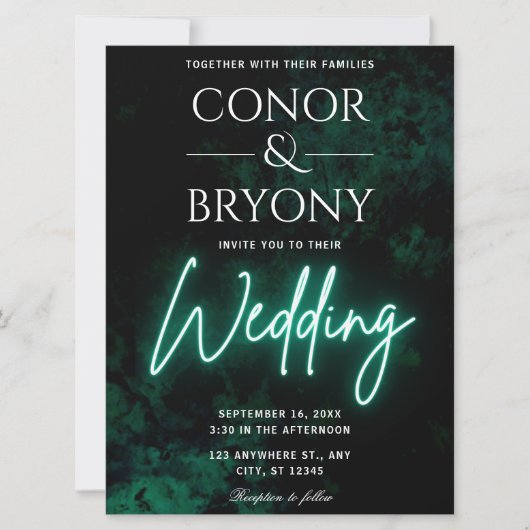 Green Neon Wedding Einladung (Vorderseite)