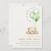Green Neutral Bearly Wait Balloon Baby Shower Einladung (Vorderseite)