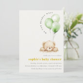 Green Neutral Bearly Wait Balloon Baby Shower Einladung (Stehend Vorderseite)