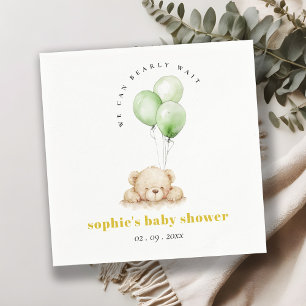 Green Neutral Bearly Wait Balloon Baby Shower Serviette