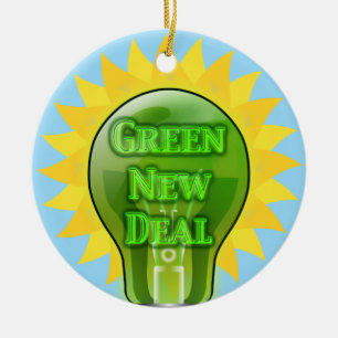 Green New Deal Light Bulb Keramik Ornament