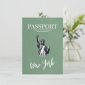 Green New York City Passport Save the Date (Stehend Vorderseite)