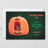 Green Niedlich Cat Orange Pumpkin Kitten Halloween Einladung (Vorderseite)