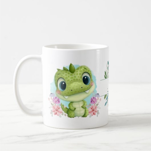 Green Niedlich Dinosaurier Floral Themed Personali Kaffeetasse (Links)