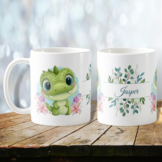 Green Niedlich Dinosaurier Floral Themed Personali Kaffeetasse