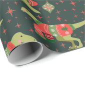 Green Niedlich Dinosaurier Weihnachtssüßer Geschenkpapier (Rolleneckpunkt)