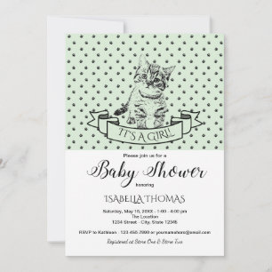 Green Niedlich Kitten Baby Dusche Einladung