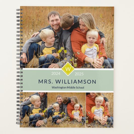 Green Niedlich Monogram und Foto Teacher Plane Planer (Vorderseite)
