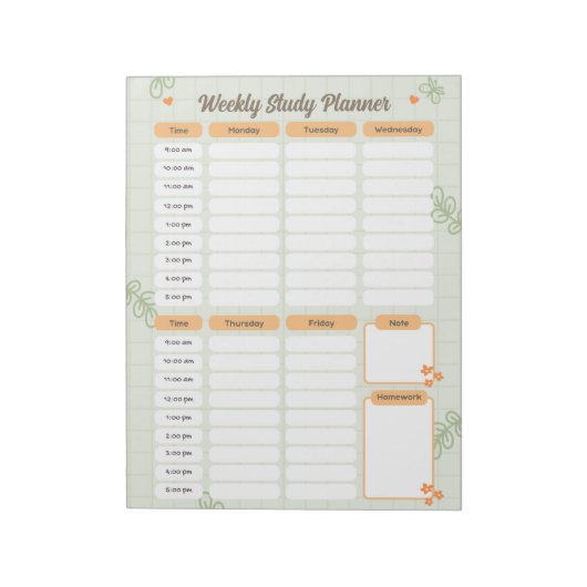 Green Niedlich Playful Doodle Weekly Study PLANNER Notizblock (Rotiert)