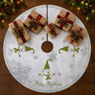 Green Niedlich Snowman Tree Skirt Fleece Weihnachtsbaumdecke