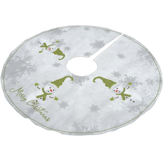 Green Niedlich Snowman Tree Skirt Polyester Weihnachtsbaumdecke (Schrägansicht)