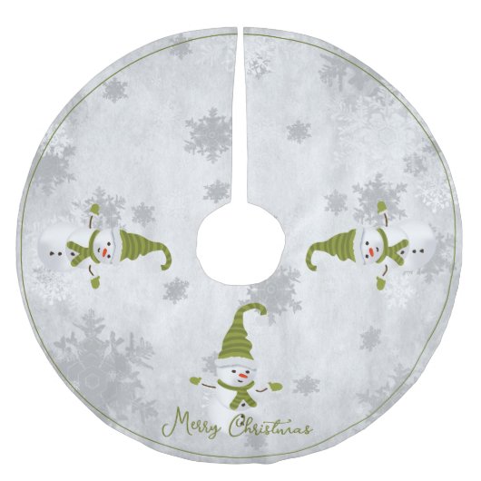 Green Niedlich Snowman Tree Skirt Polyester Weihnachtsbaumdecke (Vorderseite)