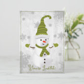 Green Niedlich Snowman Weihnachts-Party Einladung (Stehend Vorderseite)