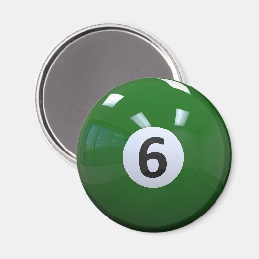 Green No. 6 Billiard Pool Ball Magnet (Vorderseite/Rückseite)