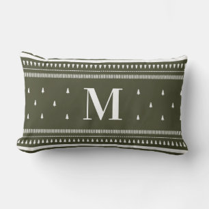 Green Nordic Christmas Trees & Monogram Lendenkissen