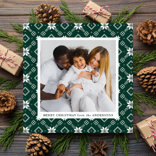Green Nordic Snowflake Pattern Foto Feiertagskarte