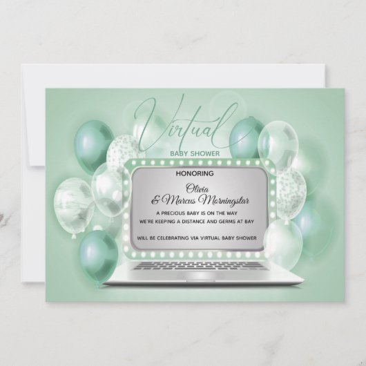 Green Notebook Virtual Gender Neutral Baby Dusche Einladung (Vorderseite)