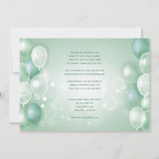 Green Notebook Virtual Gender Neutral Baby Dusche Einladung (Rückseite)