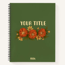 Green Notebook with red and yellow flowers  Notizblock