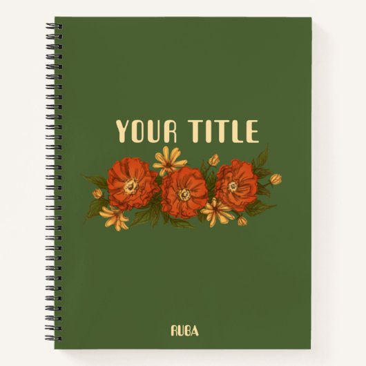 Green Notebook with red and yellow flowers  Notizblock (Vorderseite)