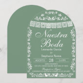 Green Nuestra Boda Papel Picado Spanish Wedding Einladung (Vorne/Hinten)