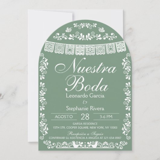 Green Nuestra Boda Papel Picado Spanish Wedding Einladung (Vorderseite)