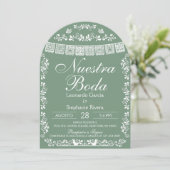 Green Nuestra Boda Papel Picado Spanish Wedding Einladung (Stehend Vorderseite)
