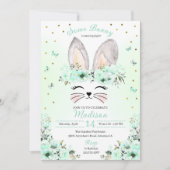Green Oaster Bunny Blume Geburtstag Einladung (Vorderseite)