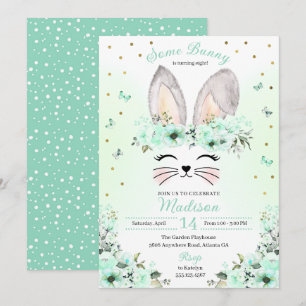 Green Oaster Bunny Blume Geburtstag Einladung