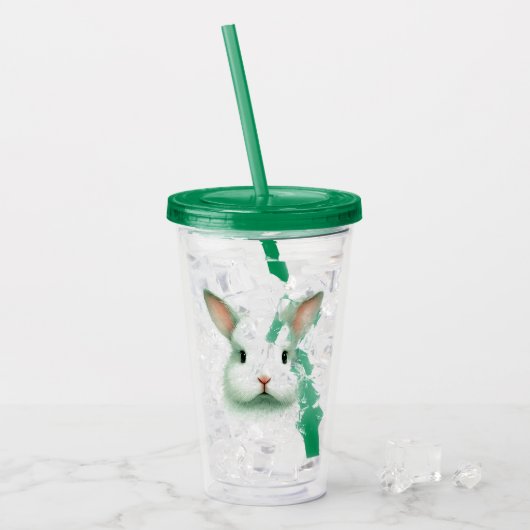 Green Oaster Bunny Face Acrylic Tumbler Acryltrinkbecher (Vorderseite Ice)