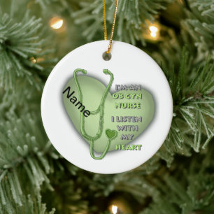 Green ObGyn Nurse Keramik Ornament