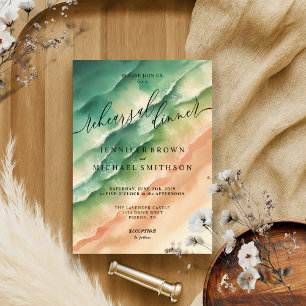 Green Ocean Beach Summer Watercolor Hochzeitsessen Einladung