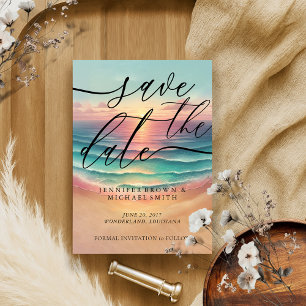 Green Ocean Beach Wasserfarbe Signature Sunny Save The Date