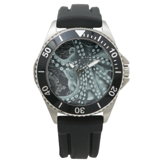 Green Octopus Colored Pencil Map Armbanduhr (Vorderseite)