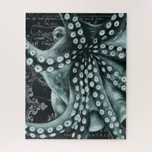 Green Octopus Colored Pencil Map Puzzle (Vertikal)
