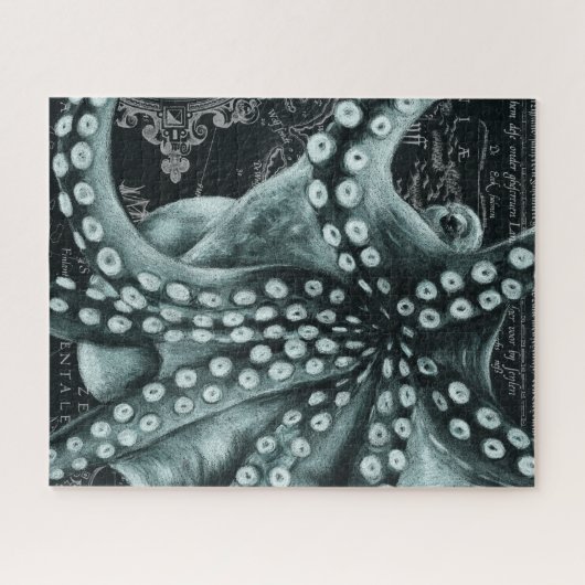 Green Octopus Colored Pencil Map Puzzle (Horizontal)