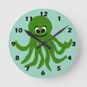 Green Octopus Design Runde Wanduhr (Vorderseite)