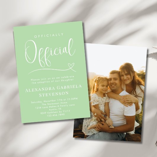 Green Officially Official Adoption Day Party Photo Einladung