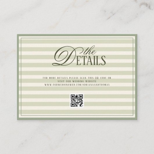 Green Old Money Wedding QR code Details Begleitkarte (Vorderseite)